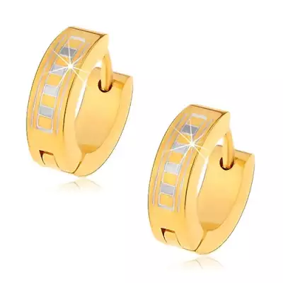 Fényes kerek 316L acél fülbevaló arany árnyalatban görög mintával