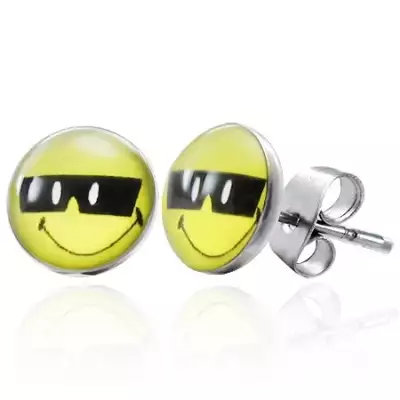 Acél fülbevaló, napszemüveges smiley, stekkerek