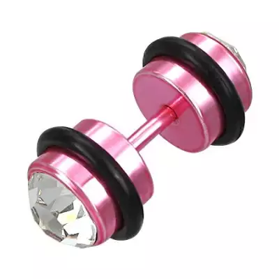 Hamis fültágító - rózsaszín felület, tiszta cirkónia