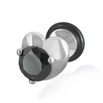 Hamis plug - ezüst szív és fekete cirkónia