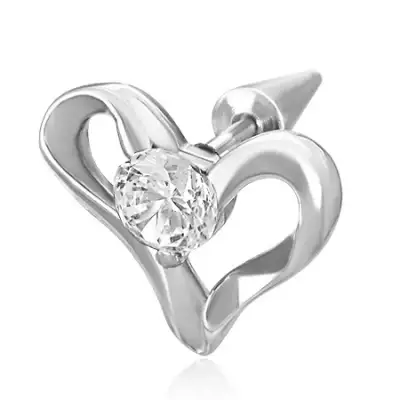 Fülpiercing - hamis expander, szív és cirkónia