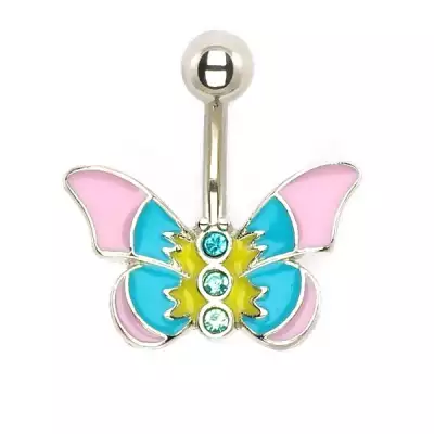 Köldökpiercing - pasztell lepke és cirkóniák