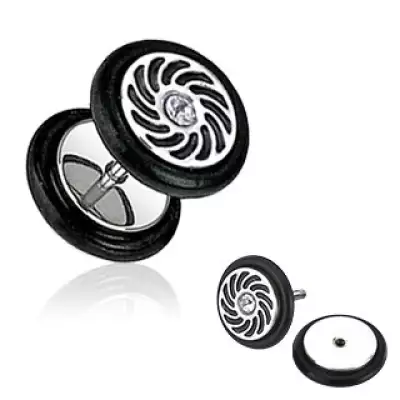 Hamis fül piercing - tiszta cirkónia kő, fekete sugarak