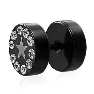 Anodizált nemesacél fake plug - csillag, cirkóniák