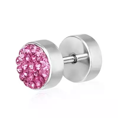 Hamis fültágító piercing - rózsaszín cirkóniák
