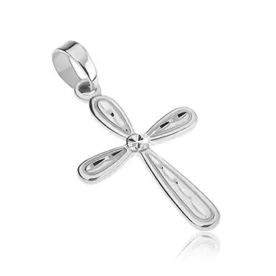 Medál 925 ezüstből - fényes kereszt, hosszúkás könnycseppek és bevágások