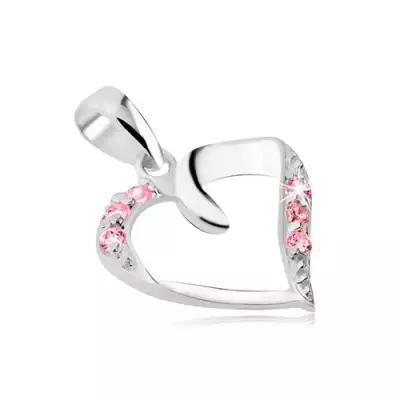 Medál ezüstből - szalagból hajtott szív rózsaszín cirkonkövekkel