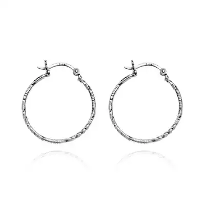 Ezüst karika fülbevaló - tekert vonal és bevágások, 20 mm