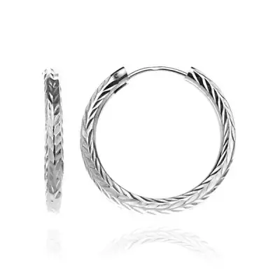 Kerek 925 ezüst fülbevaló - gravírozott kalász motívumok, 25 mm