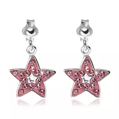 Fülbevaló 925 ezüstből - rózsaszín kövekkel kirakott csillag függő