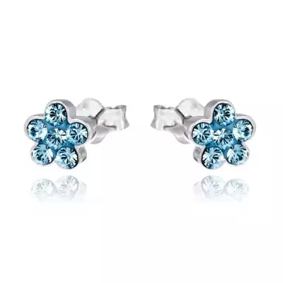 Fülbevaló 925 ezüstből - virág, halványkék cirkóniákkal