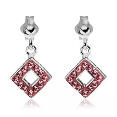 925 ezüst fülbevaló - rózsaszín cirkonköves négyzetek