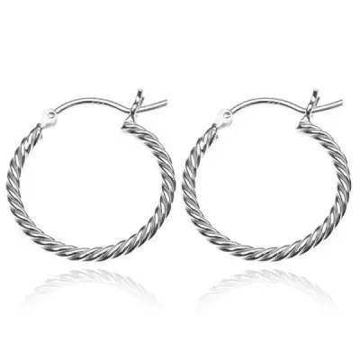 Karika fülbevaló ezüstből - kötélminta, 20 mm