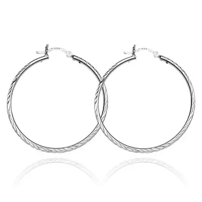 925 ezüst fülbevaló - karika két sor kalászmintával, 25 mm