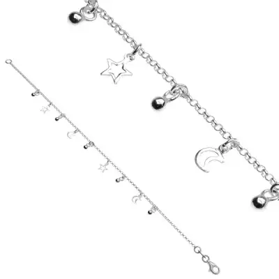 Sterling ezüst karlánc - üreges csillagok és holdak