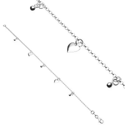 925 ezüst karkötő - fényes szívek és golyók