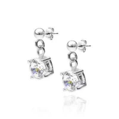 Bedugós ezüst fülbevaló - függő kerek cirkónia kehelyben