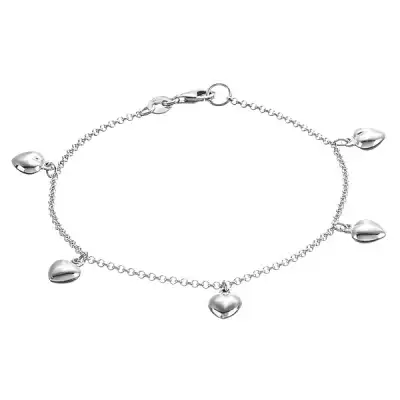 925 ezüst karkötő - domború szívecskék, delfinkapocs