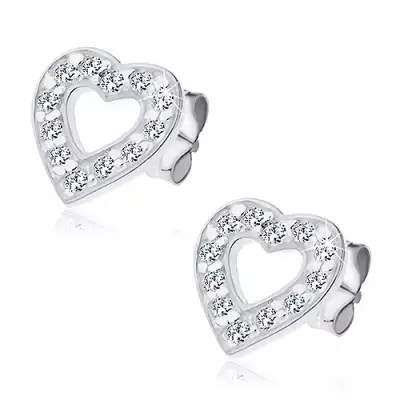 Sterling ezüst fülbevaló - cirkonköves szív körvonal