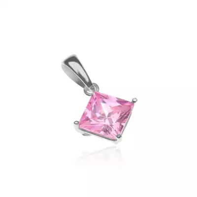 Medál 925 ezüstből - rózsaszínű cirkonkő négyzet dupla fogatban