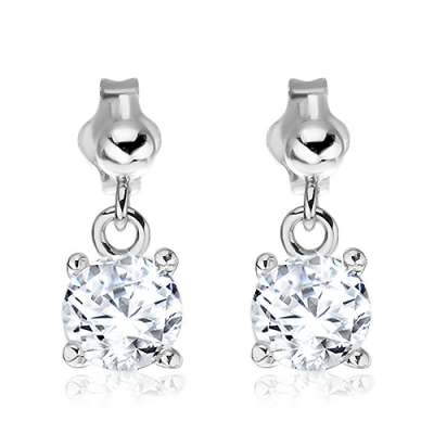 Bedugós fülbevaló ezüstből - kerek cirkónia függő, 6 mm