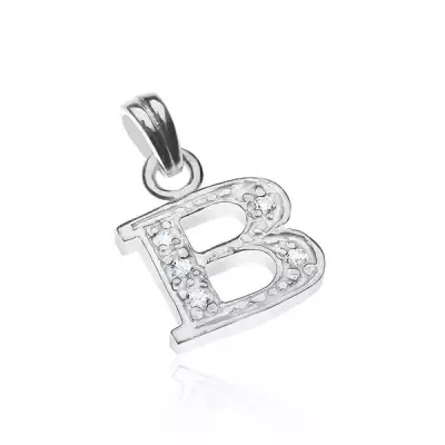 Függő 925 ezüstből - nyomtatott B betű, cirkonköves berakás