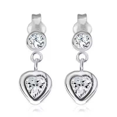 Bedugós ezüst fülbevaló - cirkóniaszív fényes keretben