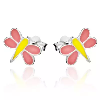 Bedugós fülbevaló 925 ezüstből - rózsaszín-sárga szitakötő