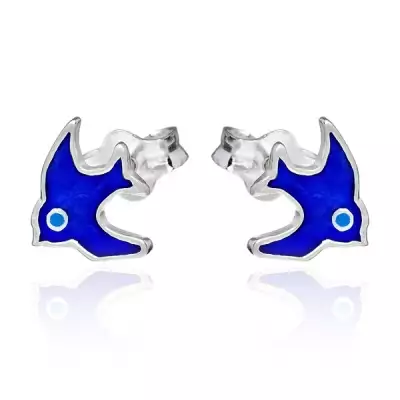 Ezüst bedugós fülbevaló - kék madárka