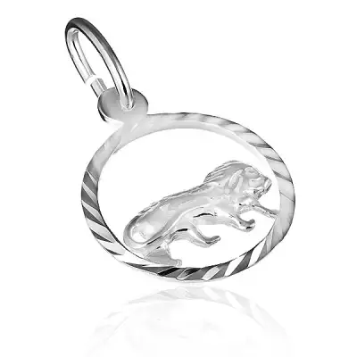 Ezüst függő - Oroszlán csillagjegy fényes karikában