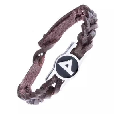 Barna, keskeny, fonott karkötő bőrből - rúnajellel, 