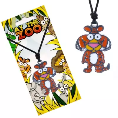 Fekete nyaklánc madzaggal, színes fémmedál, tigris