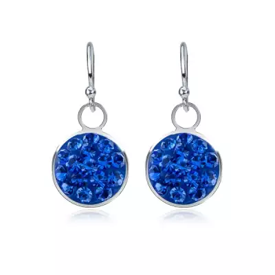 Fényes 925 ezüst fülbevaló - zafírkék kör, cirkóniák, 9 mm