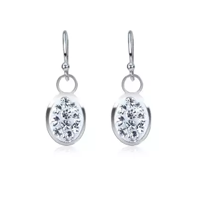 Kicsi fülbevaló 925 ezüstből - ovális forma horgokon, tiszta cirkóniák
