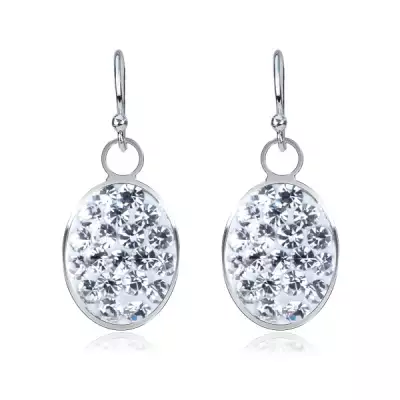 Közepes nagyságú ezüst fülbevaló ovális függővel