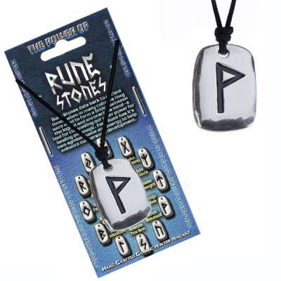 Fekete madzagos nyaklánc fém medállal - rúnajel Wunjo