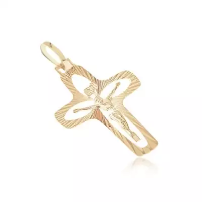 Arany medál - kereszt sugarakkal, szemes kivágásokkal és kidomborodó Jézussal