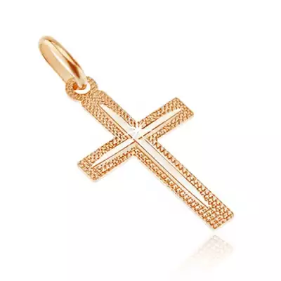 Kereszt 14K aranyból - recés felszín keskeny bevágásokkal a szárain