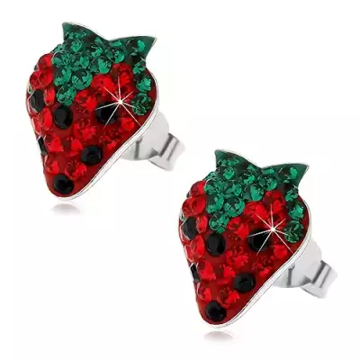 Ezüst fülbevaló - csillogó eprek, kerek színes cirkóniák