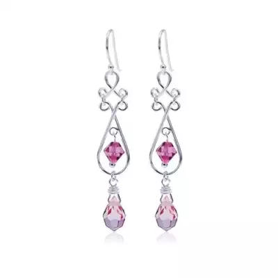 Függő föülbevaló 925 ezüstből, rózsaszín Swarovski kristályok