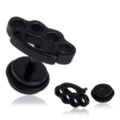 Hamis fülpiercing sebészeti acélból - fekete boxer