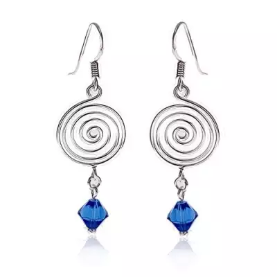 Fülbevaló 925 ezüstből - spirál és kék üveggyöngy