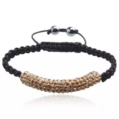 Shamballa karkötő, barnássárga henger kövekkel, fekete zsinór