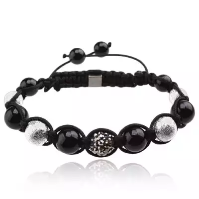 Shamballa karkötő - fekete és ezüst gyöngyök, szürke cirkónia gyöngyök