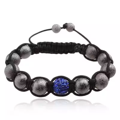 Shamballa karkötő, szürke gyöngyök, sötétkék cirkóniás golyó