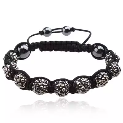 Shamballa karkötő - acélszürke cirkóniás golyók, fekete zsinór