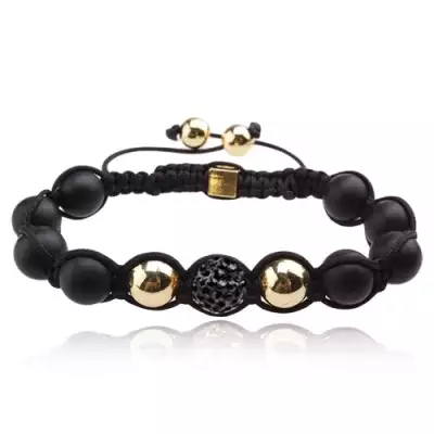 Shamballa karkötő - matt fekete gyöngyök, acélszürke cirkóniás golyó