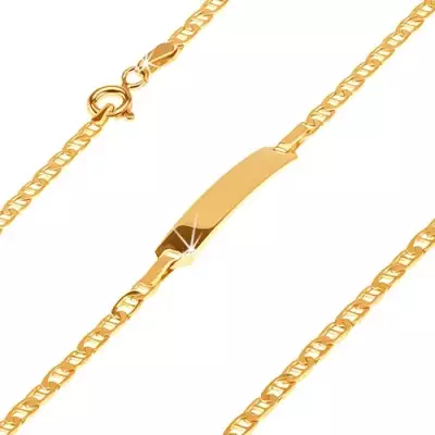 Karkötő 14K sárga aranyból - lemez, ovális szemek lemezzel elválasztva, 180 mm