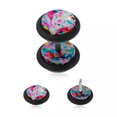 Fényes fehér akrill fake plug fülbe, színes foltok