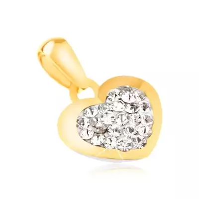 Arany medál 585 - csillogó szabályos szív, átlátszó cirkónia a közepén